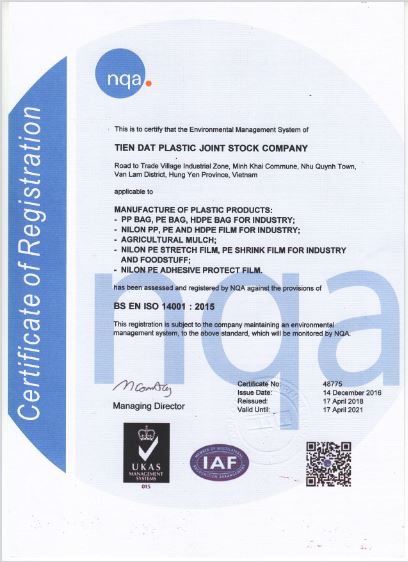 Certificate ISO14001.2015